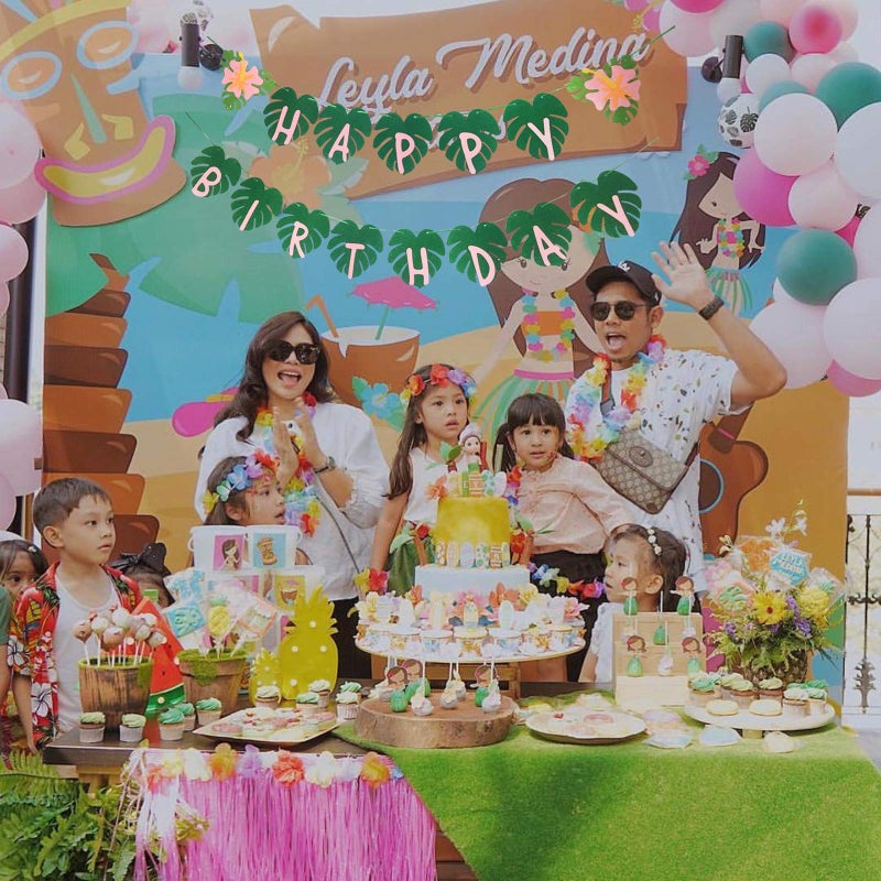 OU RUI Hawaiian Party Happy Birthday Banner for Tropical Luau Party Palm Leaf Decorations - Image 5